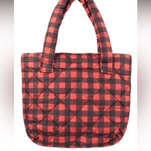 Plaid Quilted Tote Bag - Red and Black
